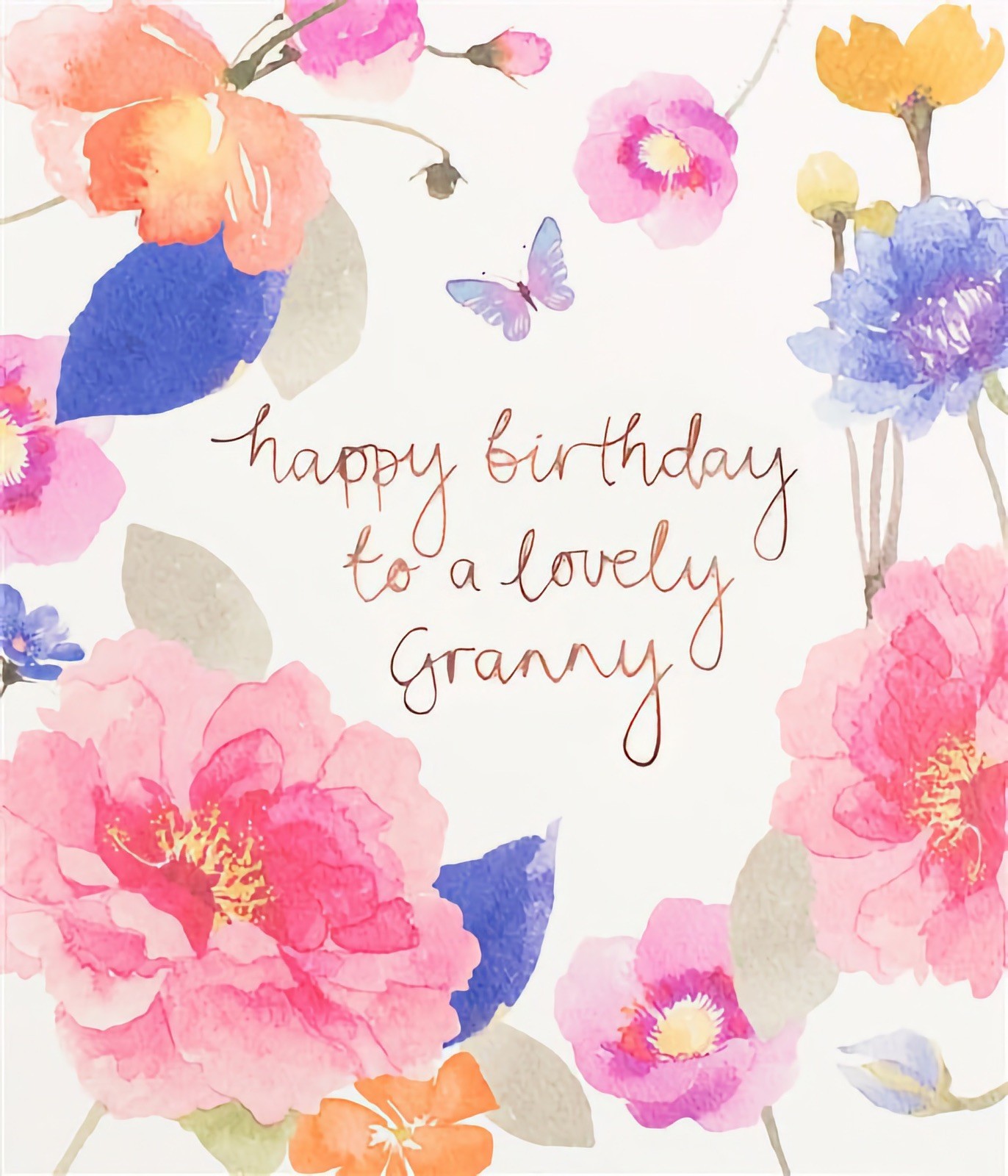 Happy Birthday To A Lovely Granny Card Premium Flowers Butterfly Nan Grandma