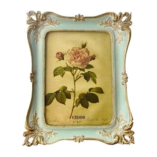 5x7 Vintage Picture Frame Antique Ornate Blue Photo Frame for Table Top and Wall