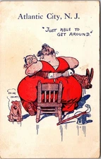 1909 Atlantic City Comic Postcard – “Just Able to Get Around” Oversized Couple