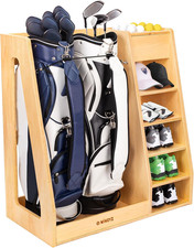 Wooden Golf Storage Organizer for Garage Fits 2 Bags for Any Level Golfer Great
