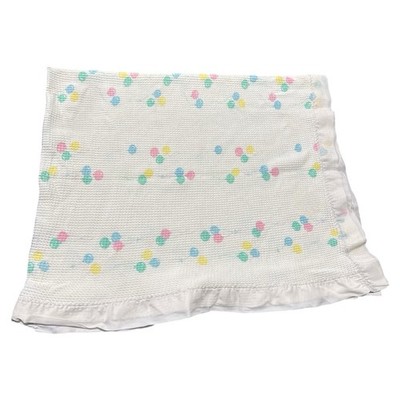 Vintage Baby Morgan White Waffle Balloon Print Satin Trim Blanket