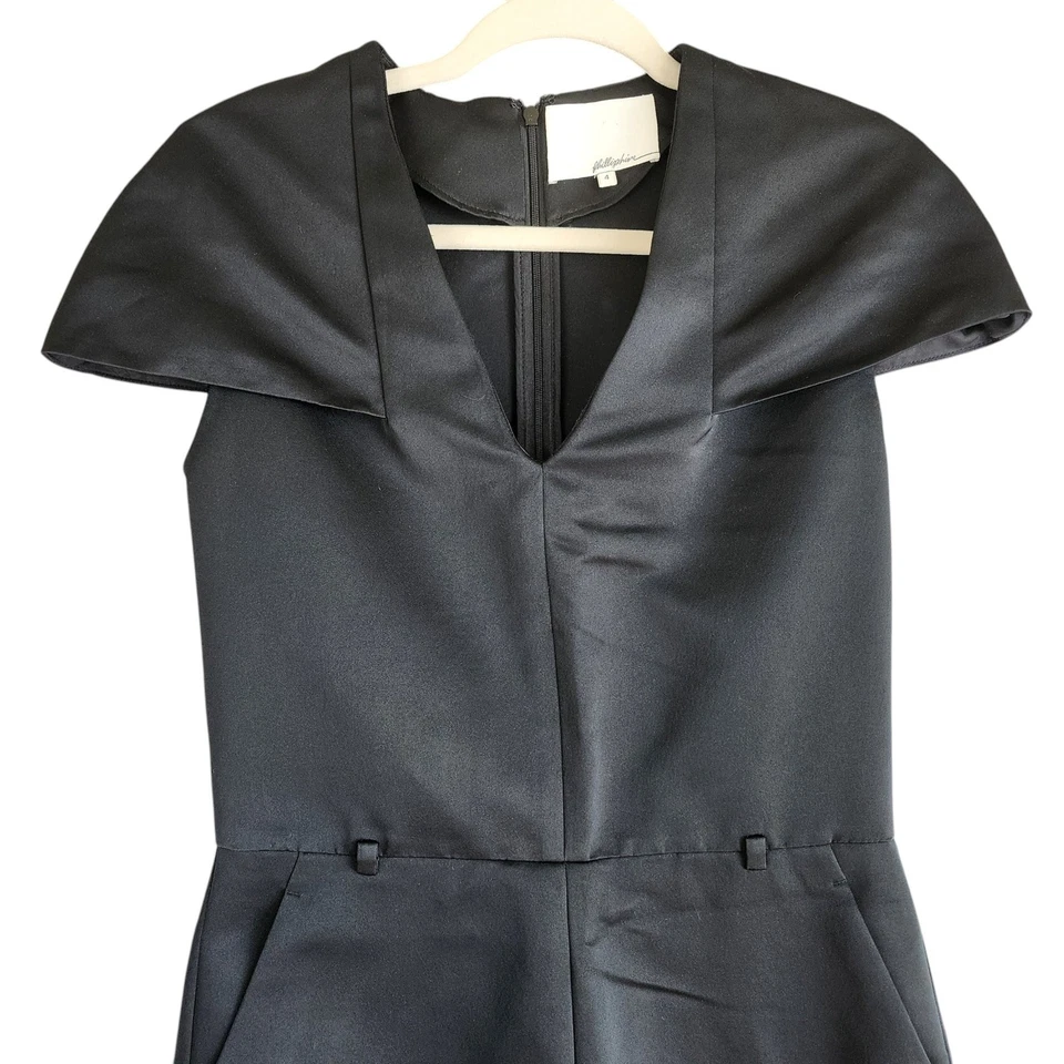 Mameluco de satén 3.1 Phillip Lim para mujer talla 4 negro ajustado mangas cuello en V Foto 2 de 4