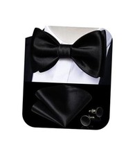 Bow Ties for Men Self Tie Bow Tie and Pocket Square Set Adjustable Solid Black