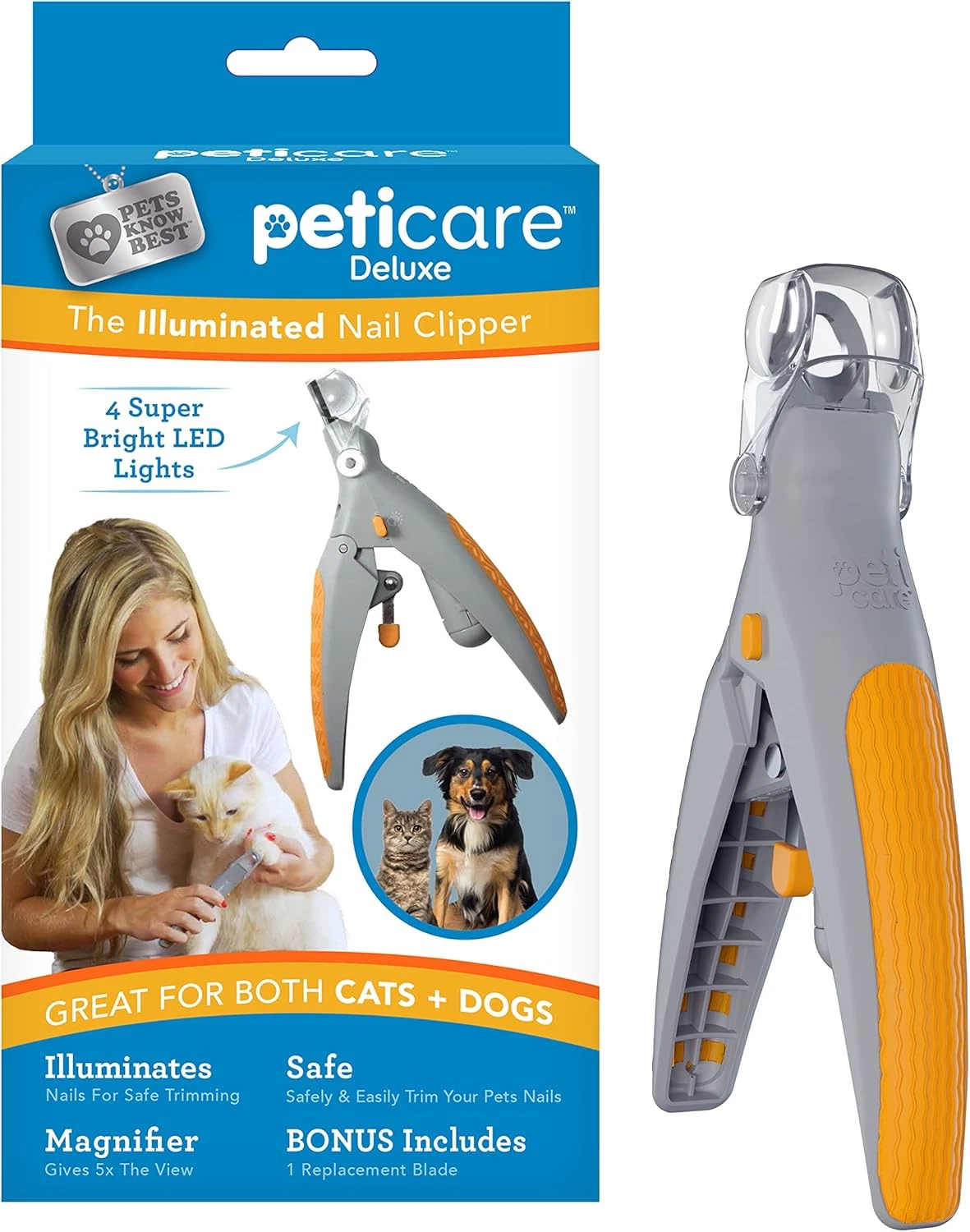 Peticare Illuminated Dog & Cat Nail Clipper with LED Light & 5X Magnification fo