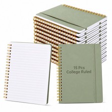 15 Pcs A6 Spiral Notebooks 5x7 College Ruled 100 Pages Elastic Strap Green