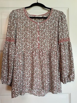WOMEN'S MAX STUDIO FLORAL PRINT 3/4 BILLOW SLEEVE PARTIAL BUTTON TOP SIZE L