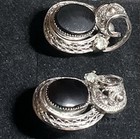 VTG AM LEE STERLING SILVER BLACK STONE FILIGREE SCREW BACK EARRINGS #O1 — photo 3