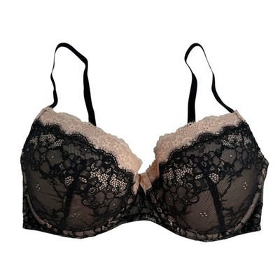 Adore Me 36DDD Emanuelly Push Up Balconette Bra Demi Underwired Black Pink Lace