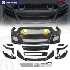 For 2015-2017 Ford Mustang Gt500 Style Front Bumper Grille Set W/lip Led Grille