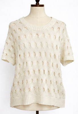 Costa Blanca Fairy Lagenlook Sweater Womens Medium Cream Open Knit Lace Back