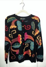 Baby Alpaca 100 Alpaca Intarsia Button Front Cardigan, Floral Multicolor, XL