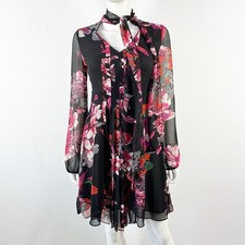 Kirna Zabete X Target Black Floral Dress Size XS Long Sleeve Tie Neck Chiffon
