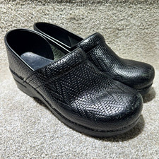 Dansko Womens Black Leather Slip-On Clogs Comfort Slip Resistant US 10 EU 40