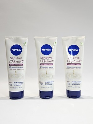 (3PK) Nivea Sensitive & Radiance Face & Body Cream with Nourishing Serum, 6.8 oz