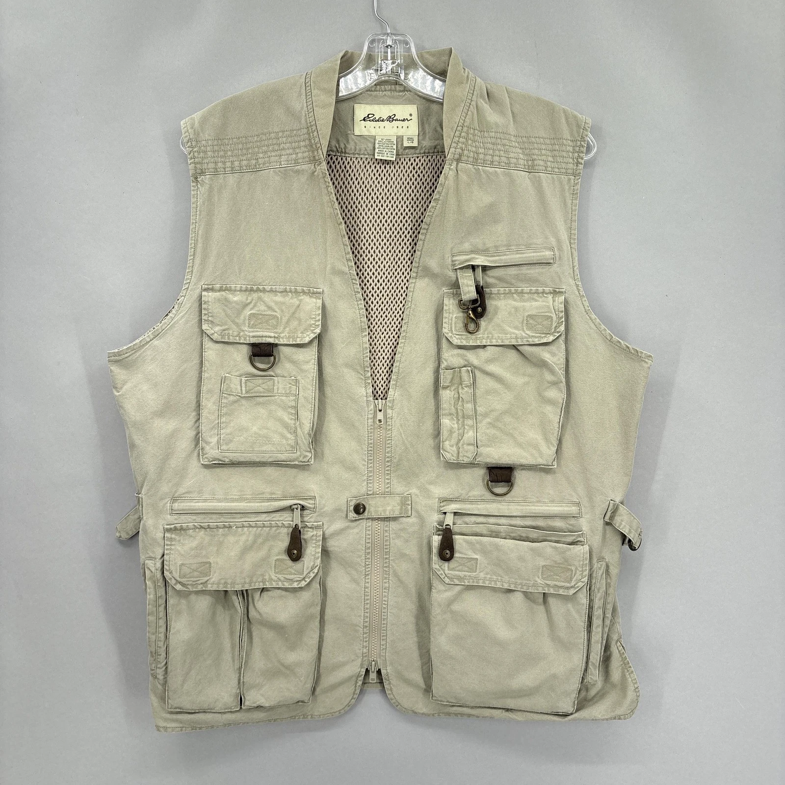 Eddie Bauer Vest Mens L Utility Travel Safari Fishing Photography Tan Vintage