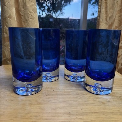 Block Crystal ''Stockholm'' pattern cobalt blue highball glass. Set of 4 