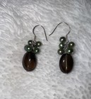 Vintage Sterling Smokey Quartz & Peacock Pearl Dangle Earrings  — photo 3