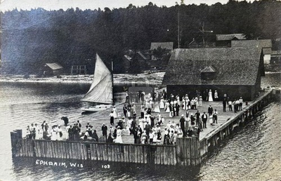 #ad 1912 Ephraim WI Wisconsin Door County Anderson Dock RPPC Photo Postcard COPY $4.95