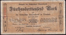 German State Saxony 500000 Mark 1923 Vintage Emergency Paper Money Banknote F