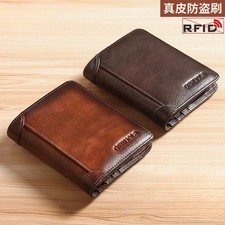 Genuine Leather Rfid Protection Wallets for Men Vintage Thin Short Multi Functio