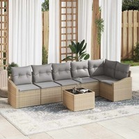 Garten-Sofa-Set 7-Teilig Beige Pe Rattan Outdoor-Sofa