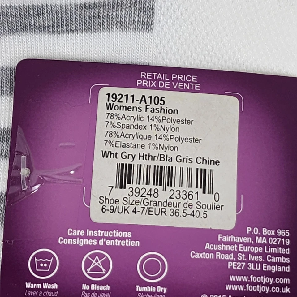  1 par de meias femininas FootJoy FJ Pro Dry tamanho 6 - 9 cinza golfe leve branco - Imagem 3 de 3