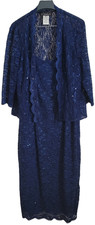 Alex Evenings Dress Mother of Bride Formal Sequins Blue 16P 2 pc. w/jacket Vtg