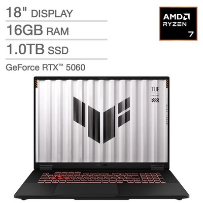 ASUS TUF 18'' FHD+ 144Hz AMD Ryzen 7 260 16GB DDR5 1TB RTX 5060 W11 Gaming Laptop