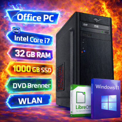 PC Windows 11 Office | Intel i7 4x 3,9 GHZ  | 32 GB RAM | 1 TB SSD | WLAN DVD