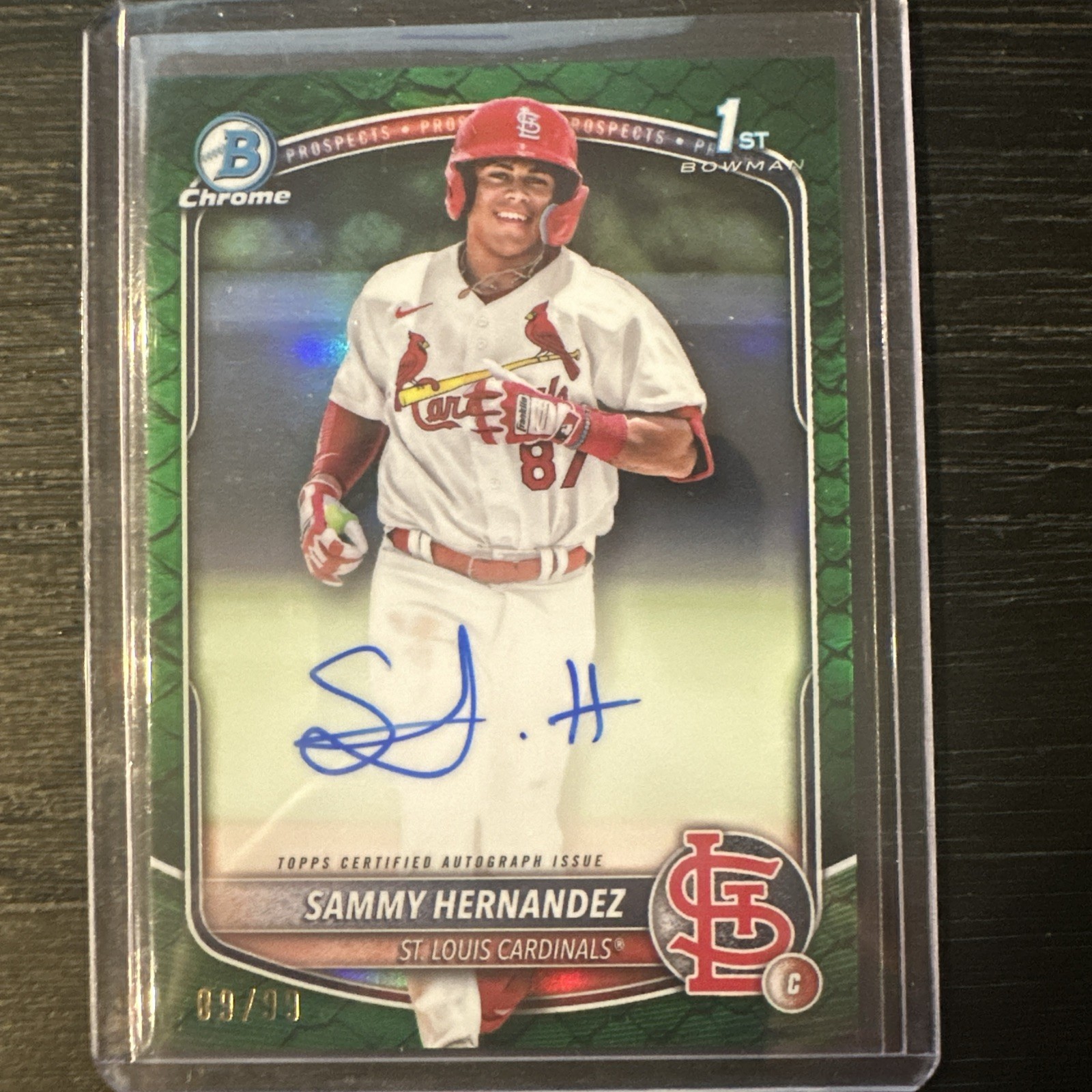 Sammy Hernandez 2025 Bowman Chrome 1st Auto Green Reptilian Refractor /99