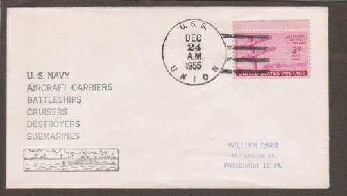 USS Union AKA 106 December 24 1955 (N37578) Rubber Stamped Cachet