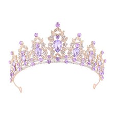 Gold Rhinestone Princess Crown Headband Queen Tiara Hairband Crystal Purple