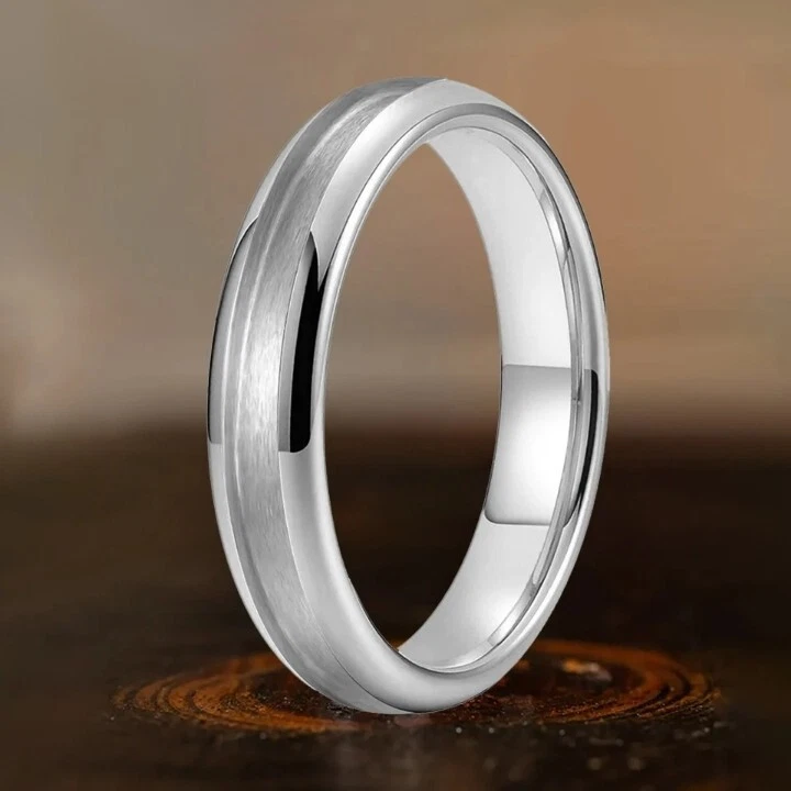 Anillo de carburo de tungsteno pulido con incrustación de ranura de 2 mm para hombres y mujeres de 4 mm ajuste cómodo Foto 2 de 4