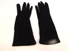 DESIGNER LADIES BLACK STRETCH NYLON BEADED DRESS GLOVES UNLINED SIZE 6.5