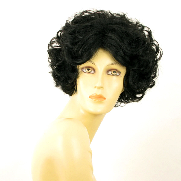 Perruque femme courte bouclée noir LADY 1B cheveux synthétiques volumineux