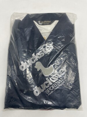 VTG Duckster Sportswear Navy Blue Button Women's Medium Windbreaker Jacket (USA)