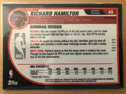 2007 Bowman Chrome RICHARD HAMILTON #49 orange refractor #50/99 - Picture 2 of 2