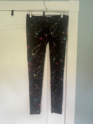 Tipsy Elves Leggings Black Neon Pait Splatter Print Size Medium