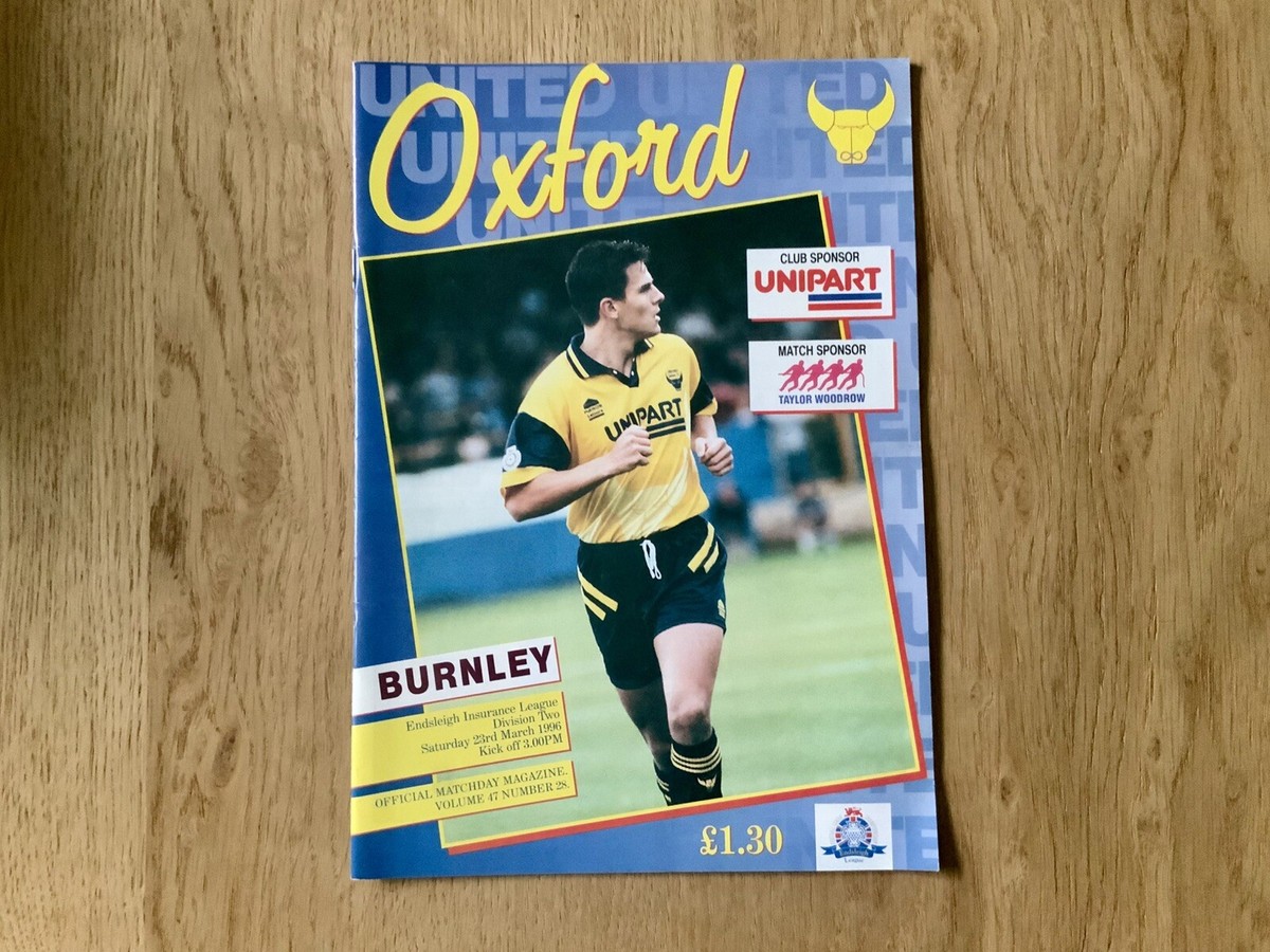 Oxford United v Burnley 1995/96 Endsleigh Insurance Div Two