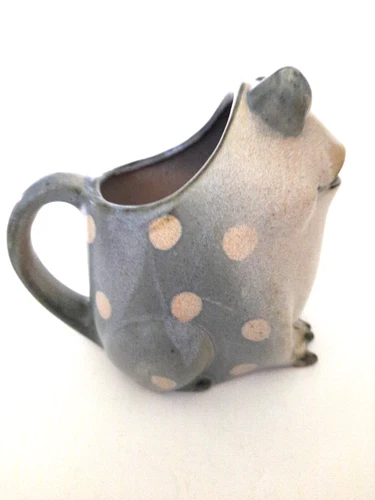 RARE FIND-Vintage-UCTCI Pottery-Green Frog w/Polka Dots-Creamer Pitcher-Japan