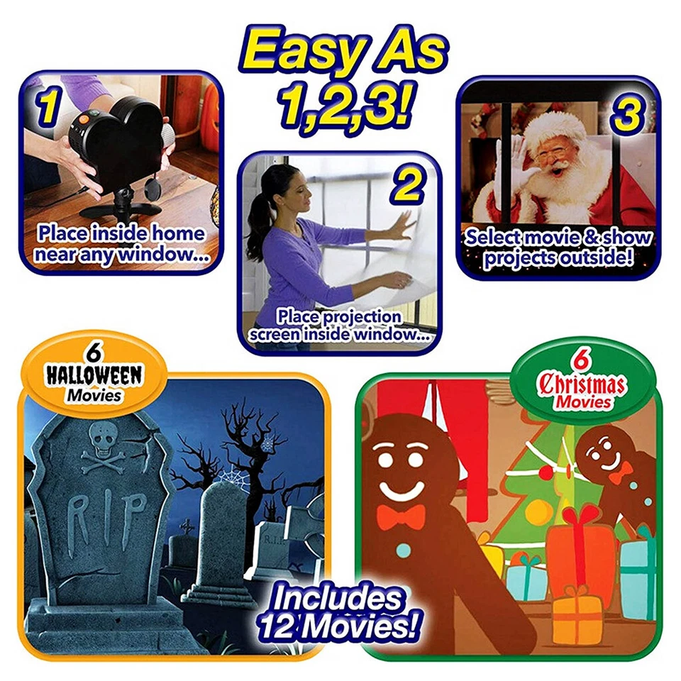 Weihnachten Halloween LED Laser Projektionslampe Muster Projektor Fenster Licht - Bild 4 von 4