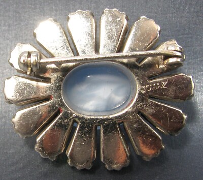 Vintage JOSEPH MAZER JOMAZ BLUE Moonstone & Rhinestone Pin Brooch