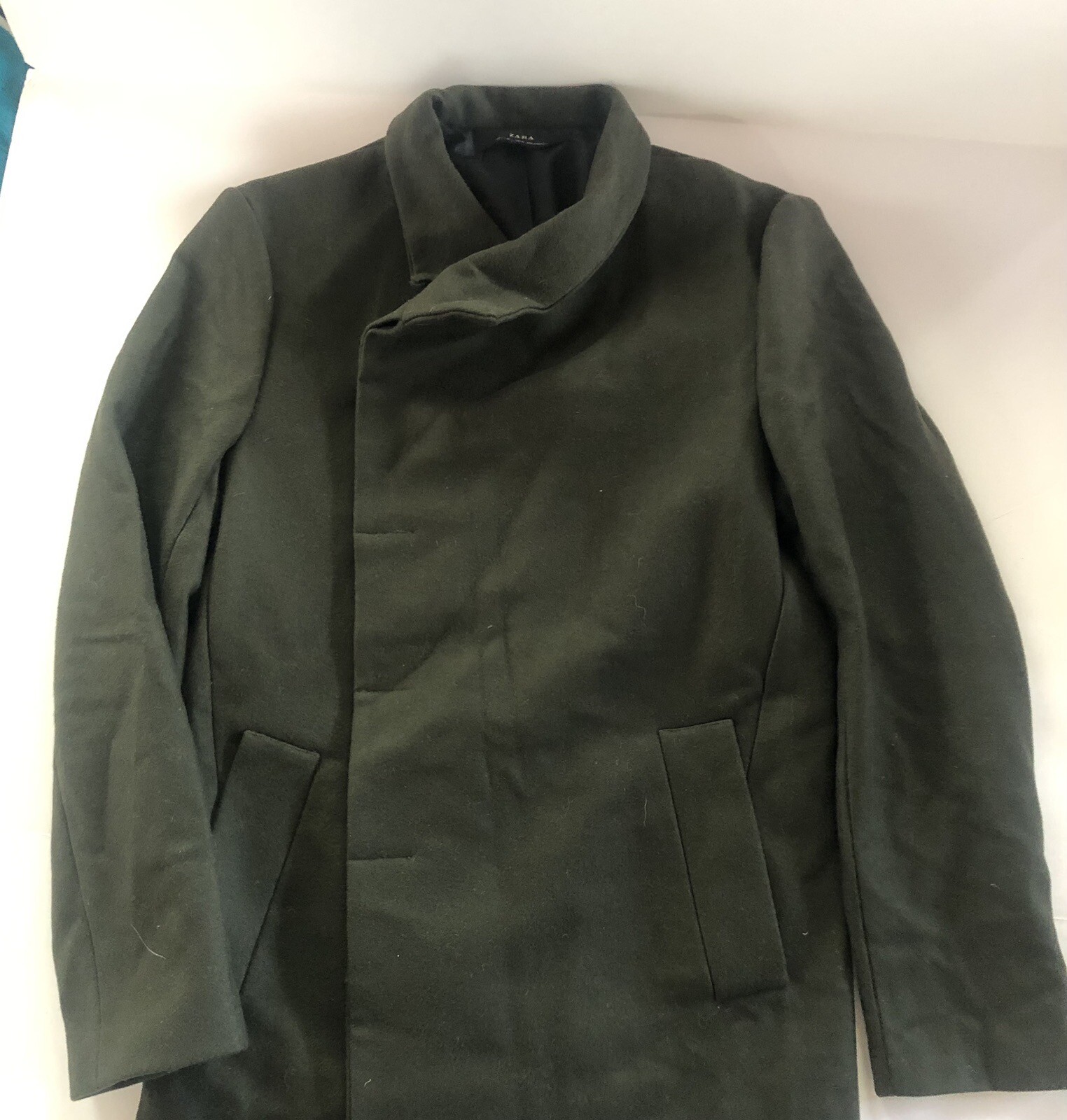 Zara Men's Wool Blend Plaid Large Olive Hunter Green Gem