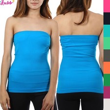 Women Sleeveless Strapless Tube Top long Bandeau Stretch Ribbed Basic Layering