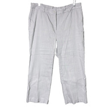 J Jill Women's 16 Linen Stretch Wide Leg Ankle Chino Trousers Striped Gray