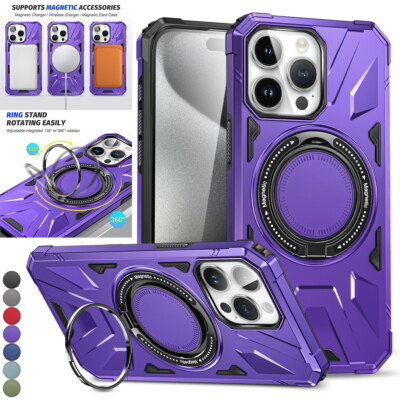 Hybrid Case Ring Stand Magnetic Wireless Charging Cover For iPhone 13 12 14 15
