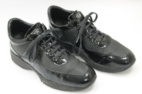 ALVIERO MARTINI women shoes sz 6.5 Europe 37 black canvas patent leather S6880 - 第 1/5 張圖片