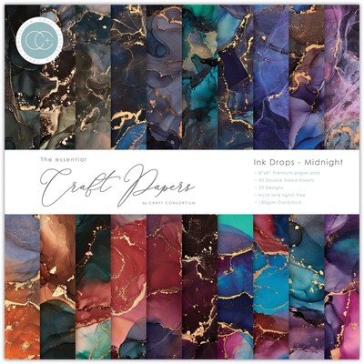 Craft Consortium Double-Sided Paper Pad 8''X8'' 30/Pkg-Ink Drops - Midnight, 20 De