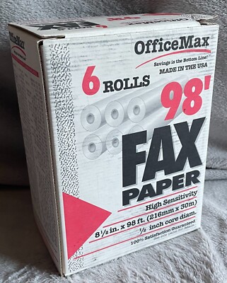 Office Max Thermal Fax Paper 5 Rolls 98' x 8 1/2'' Core is 1/2'' High Sensitivity