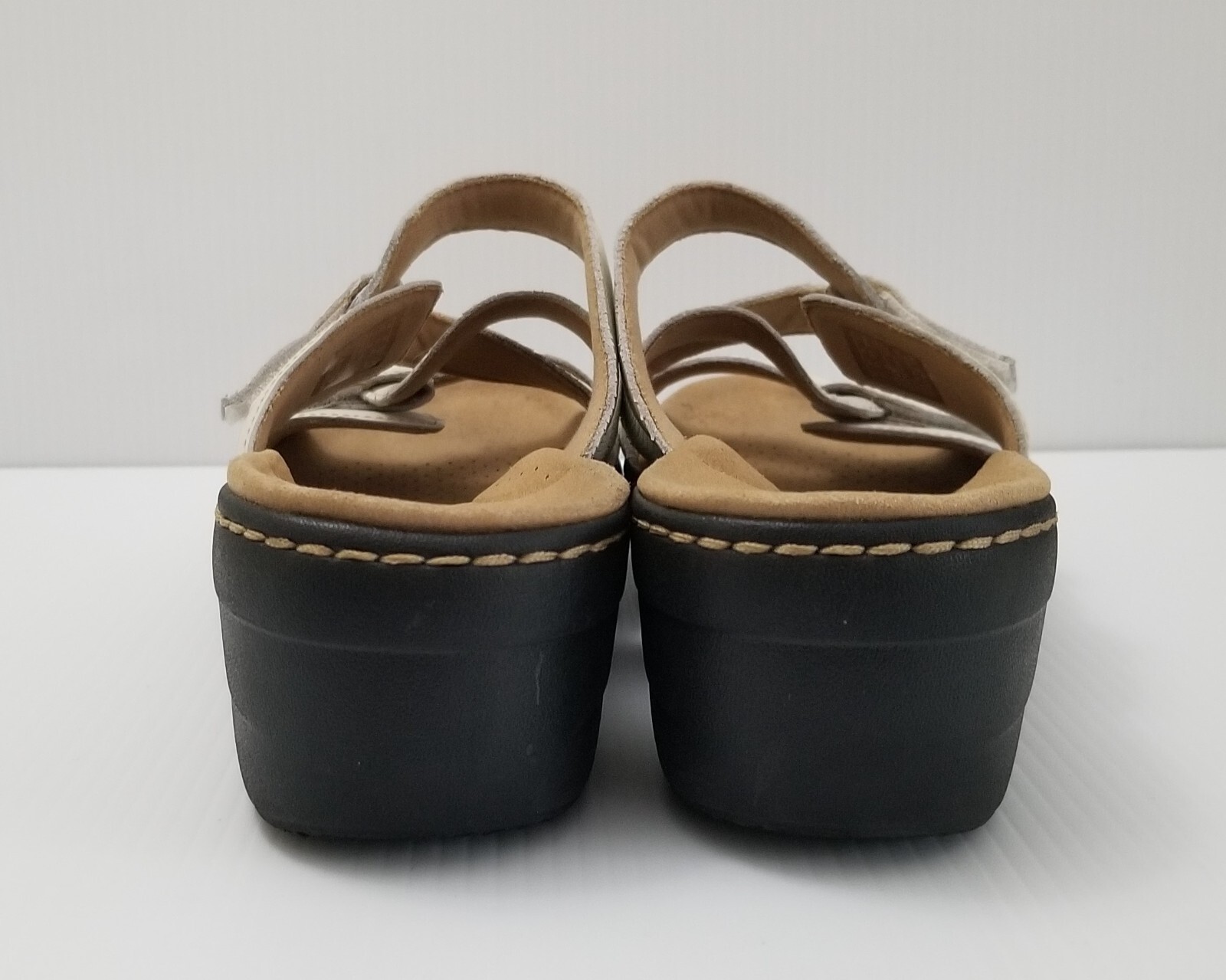 Clarks Women's White Leather Merliah Karli Slide Sandals Wedge Heeled